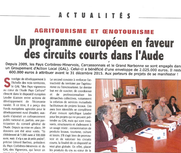 Article sur le programme européen sur les circuits courts dans l'Aude