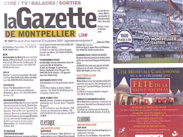 Publicité dans la Gazette de Montpellier