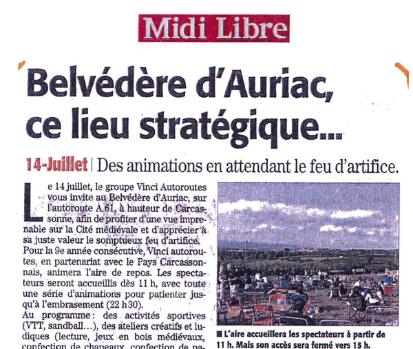 Article sur le Belvedere d'Auriac dans Midi Libre